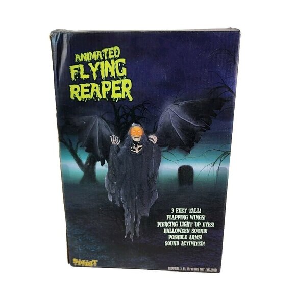 Halloween Animated Reaper Moving Wings Flashing Eyes Spooky Decoration Large - Picture 1 of 16